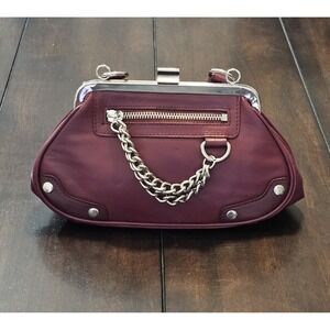 Wilson Leather Clutch Bag With Strap Kiss Lock Studed With Chain Red